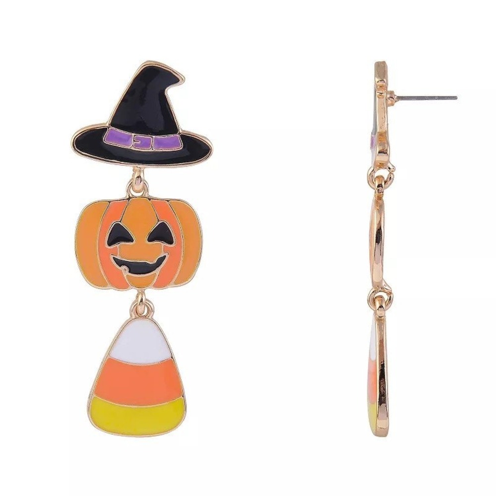 Halloween Witch Hat Pumpkin Candy Corn Drop Earrings NWT
